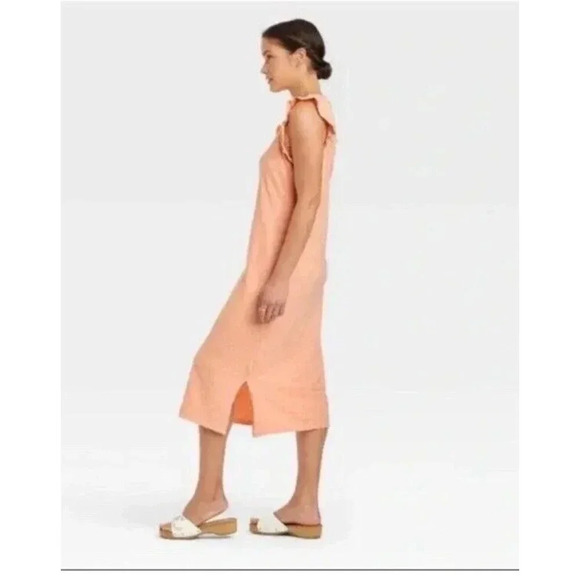 Universal Thread Dress Coral Orange Ruffle Tank Midi Sleeveless NWT Large - Picture 3 of 7